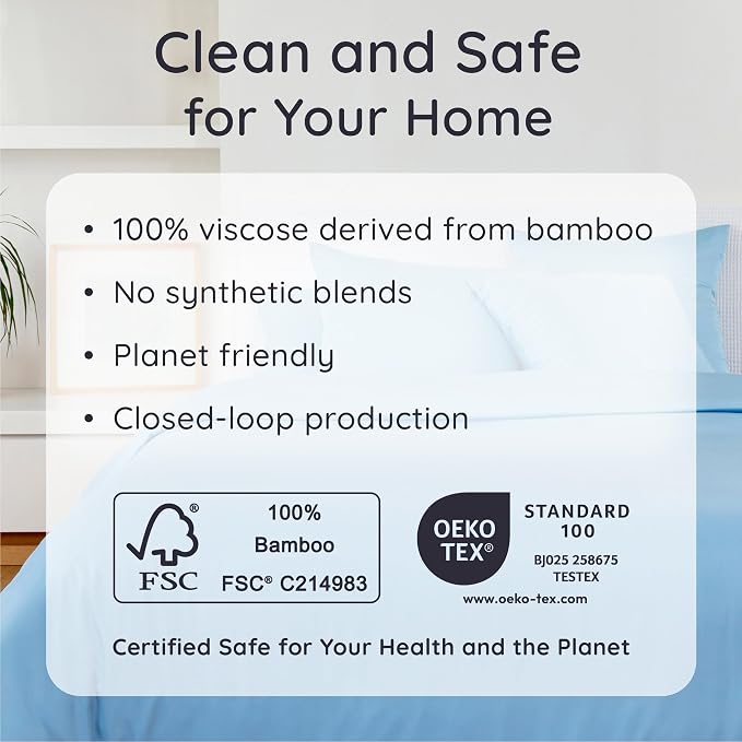 Bambaw 100% Viscose Derived from Bamboo Pillowcases Queen Size – Set of 2 Cooling Pillow Cases Queen Size with Envelope Closure, Super Soft Pillow Cases, Anti Acne Pillow Case (Dream Blue)