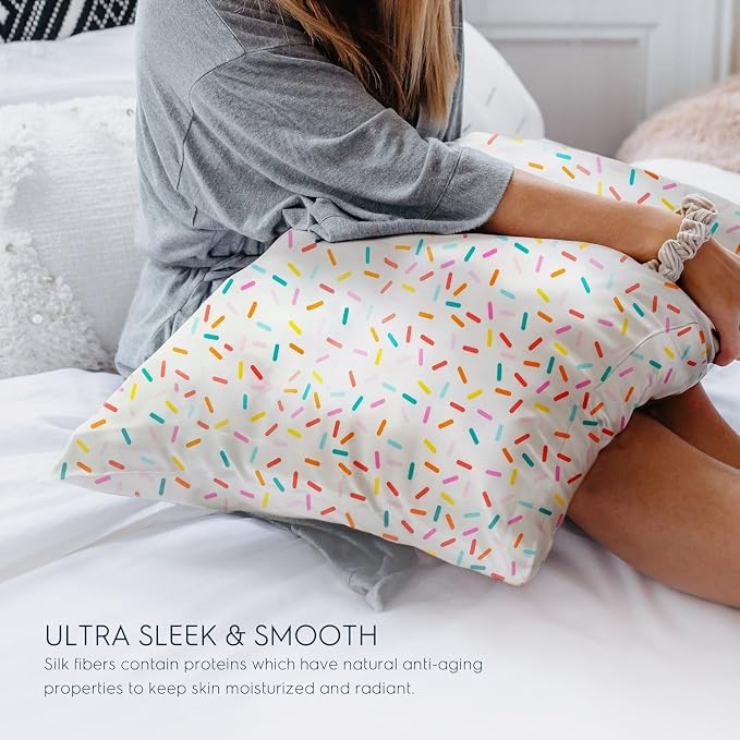TAFTS 22mm 100% Pure Mulberry 6A Silk Pillowcase for Hair & Skin with Envelope Closure, Cooling, Natural, Organic, Double Sided Silk Pillow Case (Sprinkles, King Size, 20"x36")