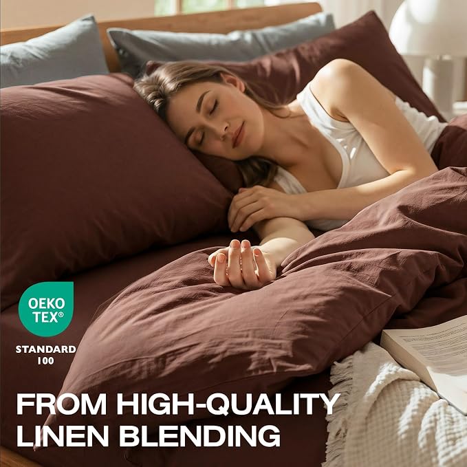 100% Pure French Flax Linen Blend Duvet Cover Set Queen Size, 3-Piece Breathable Bedding Set with Long Zipper Closure & Corner Ties, Soft, Lightweight & Durable Bedding Ideal for Hot Sleepers