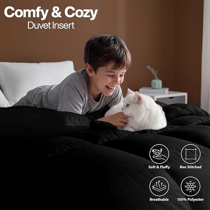 Utopia Bedding Twin Comforter Duvet Insert, Quilted Black Comforter with Corner Tabs, Box Stitched Down Alternative Comforters Twin Size 64 x 88 inches