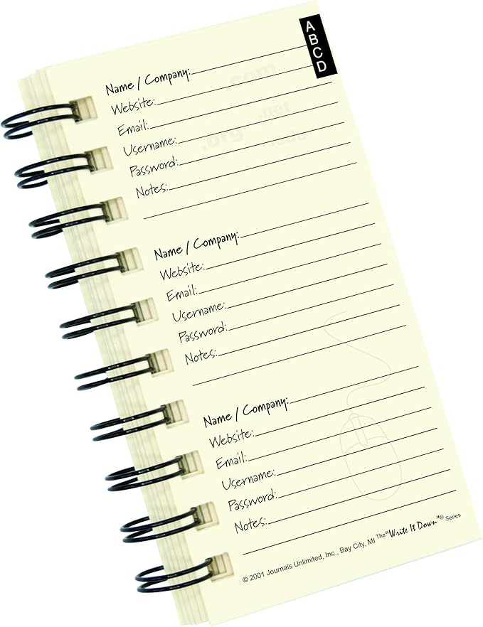 Write it Down series by Journals Unlimited, Online Accounts, My Password Journal, Mini-Size 3”x5.5”, Kraft Hard Cover, Made in USA