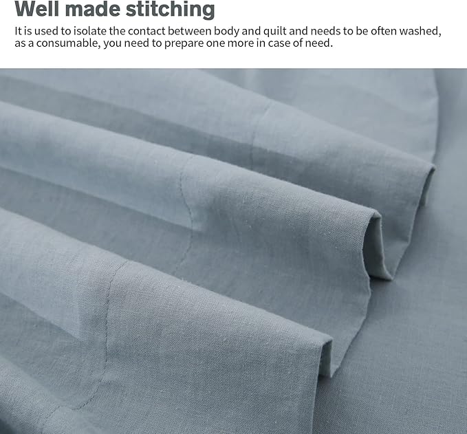 BISELINA Linen Sheet French Flax Flat Sheet Only 55% Euro Linen 45% Cotton Basic Style Solid Color Soft Breathable Farmhouse Top Sheet 1-Piece (Twin, Dusty Blue)
