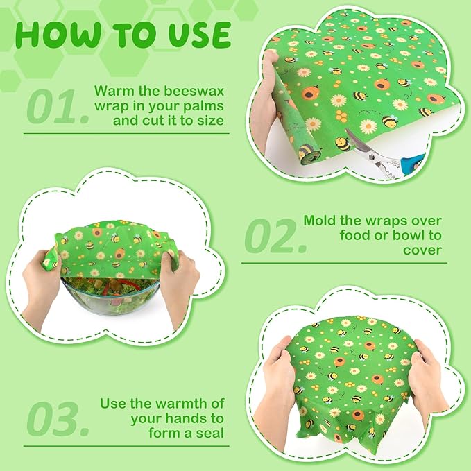 Beeswax Food Wraps 2 Roll 13 x 39 Inch Reusable Beeswax Wraps Eco-Friendly Sustainable Food Storage Wraps for Sandwich, Cheese, Fruit, Bread, Snacks