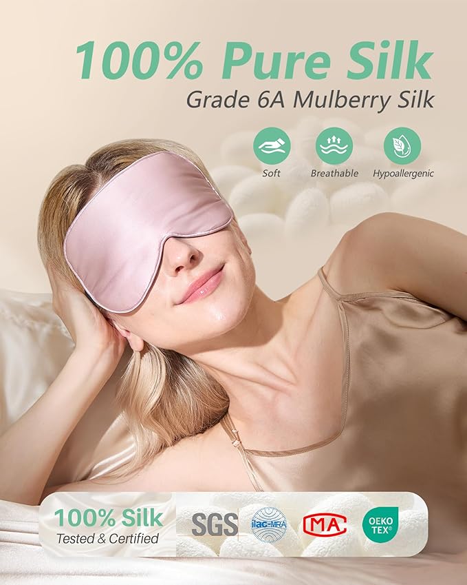 Sleep Mask with Pouch, 2 Pack 100% Real Natural Pure Silk Eye Mask with Adjustable Strap for Sleeping, BeeVines Eye Sleep Shade Cover, Blocks Light Reduces Puffy Eyes Gifts