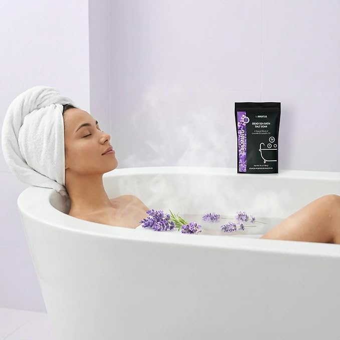 Dead Sea Soothing Bath Salt Soak with 21 Minerals – Relaxing, Detoxifying, and Nourishing for Skin – 14oz, Infused with Essential Oils – Rejuvenate Mind & Body. (Lavender)