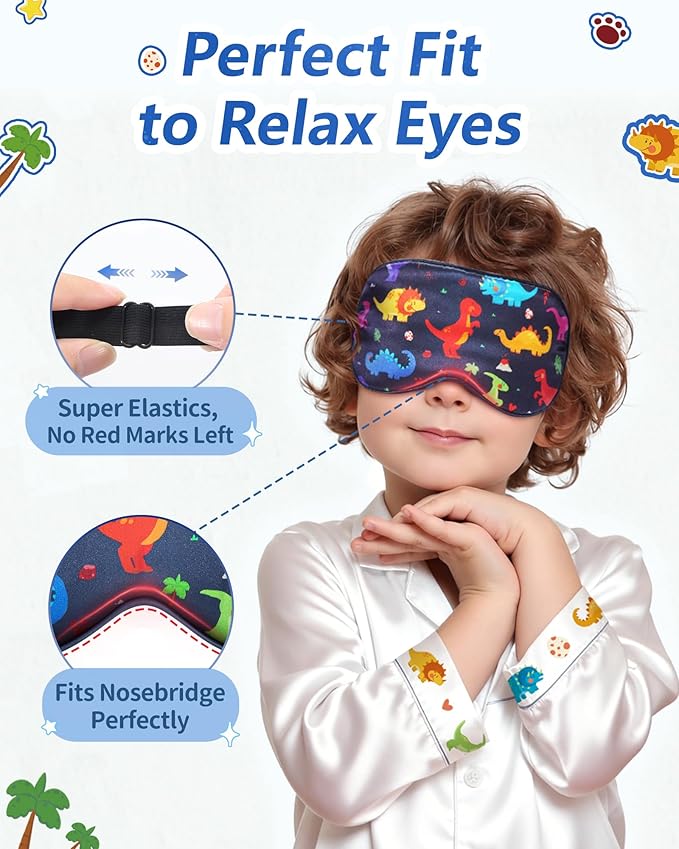 BeeVines Kids 100% Real Mulberry Silk Sleep Mask 2 Pack, Original Design Pure Silk Sleeping Eye Masks for Boys, Skin-Friendly Blackout Eye Cover, Adjustable Strap, Reduce Puffy Eyes, for Travel Gifts