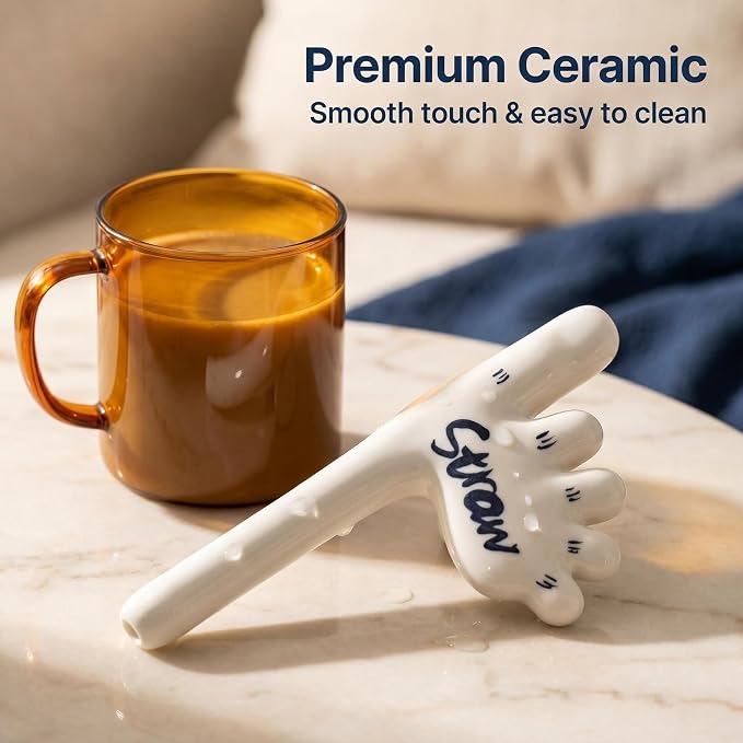 Funny Ceramic Foot Straw (Black pattern) | ceramic foot straw funny coffee straw cute toes straw