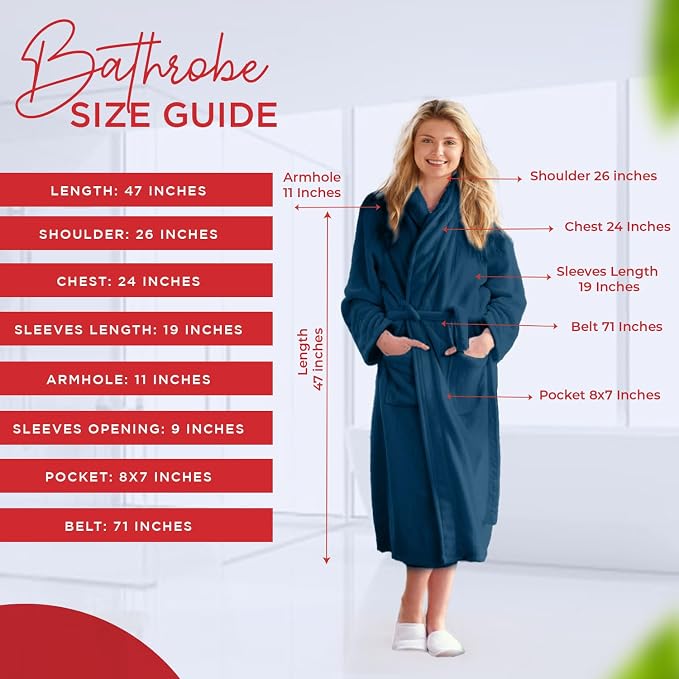 RIVERSIDE Premium 100% Cotton Terry Bathrobe For Women and Men - Soft Towel Robes with Shawl Collar Ajdustable Belt & Pockets