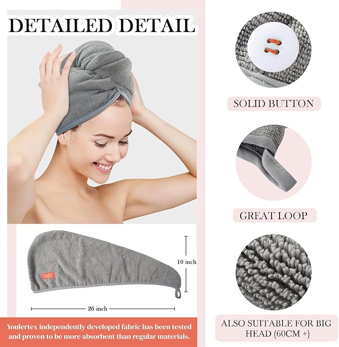 YoulerTex Hair Towel Hairs Wrap: 2 Pack 10X26 Hair Dryer Towels for Women Absorbent Turban Twist Drying Shower Cap Curly Hairs Products for Hair's Care Accessories (White)