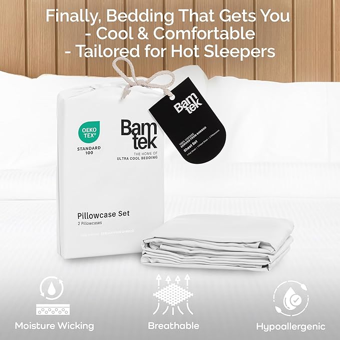 Pillow Cases King Size Set of 2 Pillowcases 100% Viscose from Bamboo Cooling Pillowcases, Soft & Breathable Pillow Case with Envelope Closure, White Pillow Cases (White)