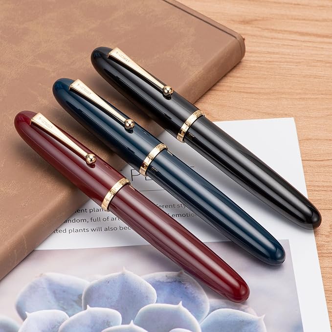 Jinhao 9019 DaDao Series Fountain Pen, Size 8 Extra Fine Nib with Large Ink Converter, Wine Red Acrylic Design Smooth Writing Pen (Gold Trim)
