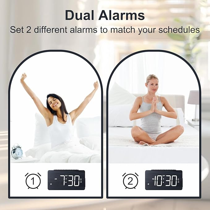 LICHI Wooden Digital Alarm Clock for Bedrooms， Loud Alarm for Heavy Sleepers, Dual Use as Desk/Wall Clock, Adjustable Volume, Dimmer, DST - Wood Decor & Gifts