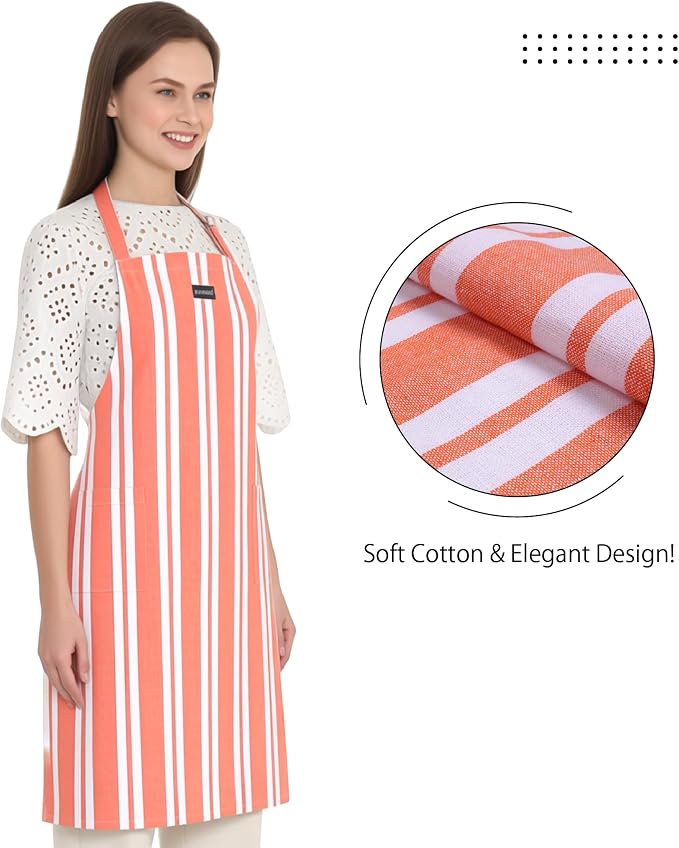 Encasa XO Cotton Kitchen Aprons for Women & Men with Pocket & Towel Loop, Adjustable Neck & Back Strap for Cooking, Baking