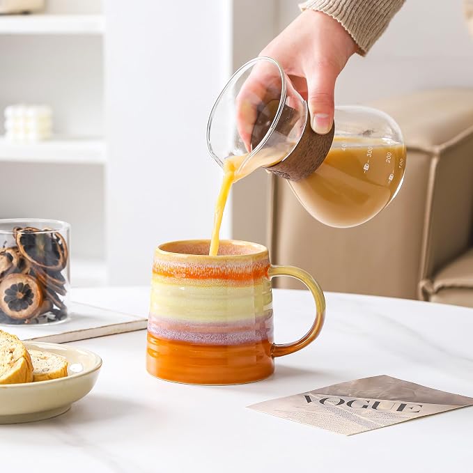 Large Ceramic Coffee Mug, Handmade Pottery Mugs, Tea Cups with Big Handle for Office and Home, 15.5 oz, Dishwasher and Microwave Safe (Orange)