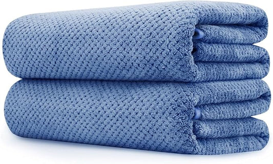 MaopaoBeauty 2 Pack Bath Towel Set 35" x 70", Extra Large Waffle Bath Towel Set, Microfiber Super Soft Highly Absorbent, Sturdy Quick Drying Towels for Bathroom, Gym, Sports, Yoga (2PCS Light Blue)