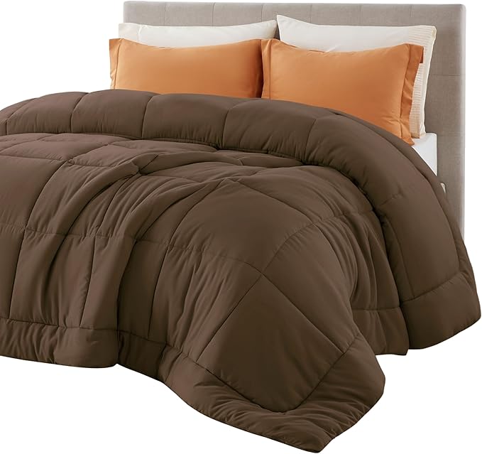 Bedsure Comforter Duvet Insert - Quilted Comforters King Size, All Season Duvet, GentleSoft Down Alternative Bedding, with 8 Tabs, Gifts for Women/Men, Brown, King 90 x 102 Inches