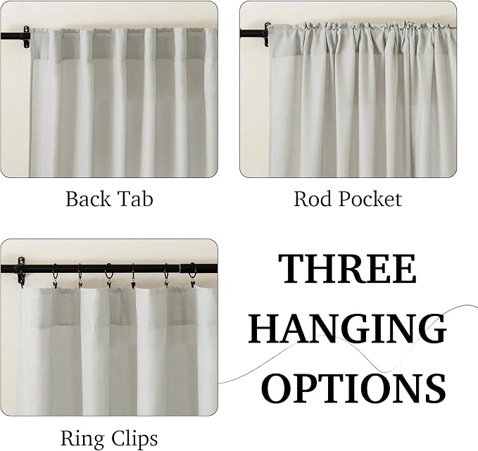 RYB HOME Grey Linen Sheer Curtains 84 inches Long, Linen Textured Semi Sheer Flowy Privacy Blind Shade for Dormitory Sliding Glass Door, W 52 x L 84 inches, 2 Panels Set