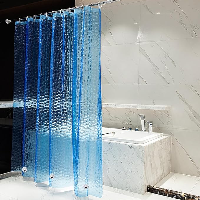 Plastic Shower Liner - Premium EVA 4G Shower Curtain Liner with Rustproof Grommets and 3 Weighted Magnets, Waterproof Shower Curtains for Bathroom (3D Water Cube - Blue, 72" x 72")