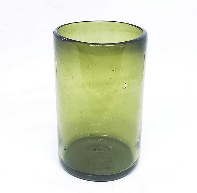 Solid Olive Green 14 oz Drinking Glasses (set of 6), Recycled Glass, Lead-free, Toxin-Free (14oz Drinking)
