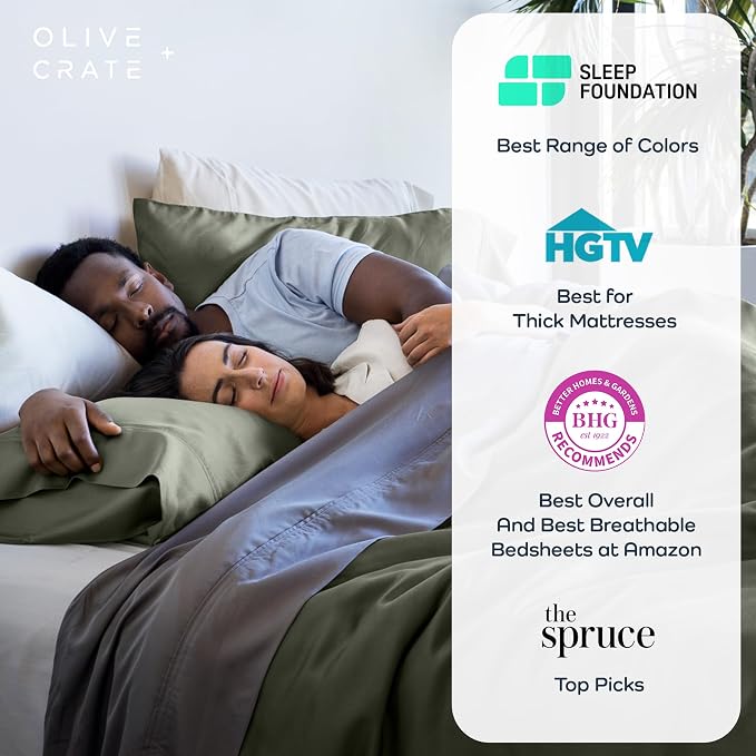 Olive + Crate Tencel Eucalyptus Pillowcases - 100% Tencel Lyocell Cooling Pillow Cases for Hot Sleepers - Hypoallergenic, Moisture-Wicking, Silk Alternative, Vegan - Standard Size Set of 2 [Moss]