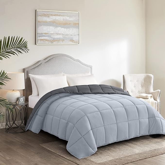 Homelike Moment Twin Comforter Duvet Insert- Grey Down Alternative Bed Comforter Twin Size, Lightweight Bedding Comforters Quilted Soft All Season Reversible Dark Gray/Light Grey