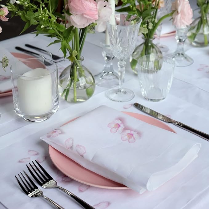 Huddleson Blossom Print Italian Linen Napkin (Set of Four) Luxury Made in US