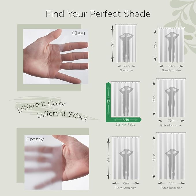 Stitch & Stone Shower Curtain Liner, Premium Medium Weight Durable Waterproof 6g PEVA for Bathroom with Weighted Magnets, Standard Size 72" x 72", Clear 1 Pack