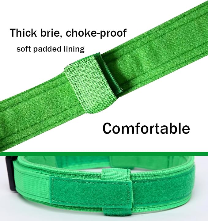 Tactical Dog Collar - Military Dog Collar - Adjustable Nylon - Heavy Duty Metal Buckle with Handle - Bright Green, Large, Medium