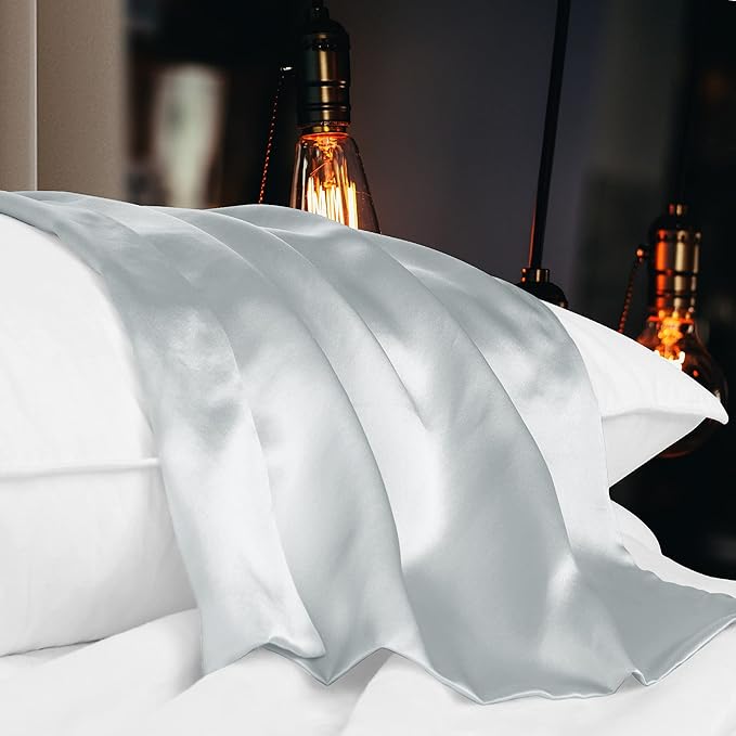 uxcell 1 Pack 100% Charmeuse Pure Silk Pillowcase for Hair and Skin, 350TC 19 Momme Soft Breathable Pillow Case with Hidden Zipper, Silver Gray Queen(20x30inch)
