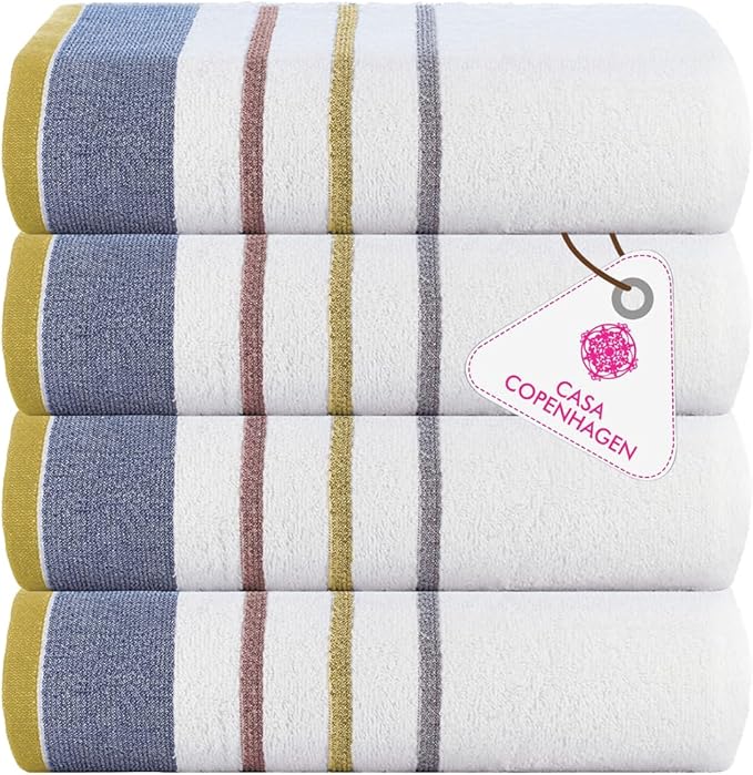 CASA COPENHAGEN White Bay 4Pcs 100% Egyptian Cotton Designer Hand Towels Gift Set- Grey - Charcoal 600 GSM, 28"x16", 4Hand Towels for Bathroom Set for Women & Men