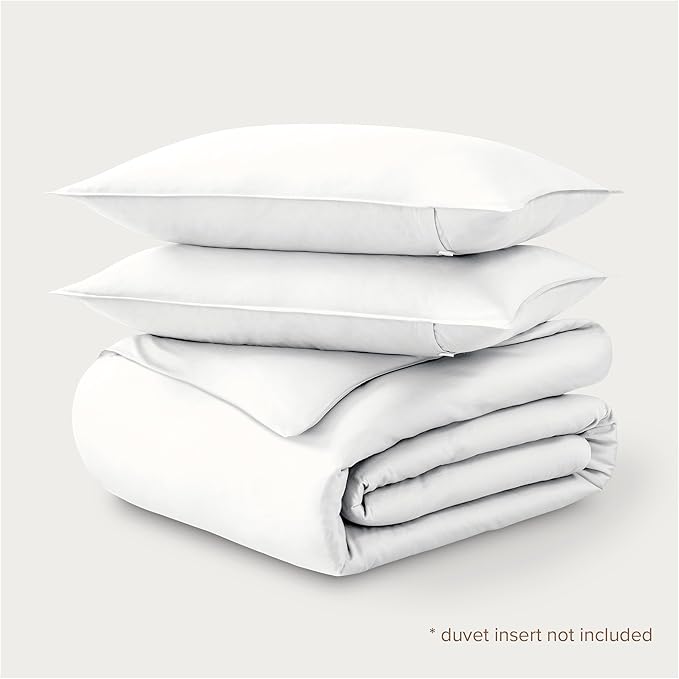Bare Home 100% Organic Cotton Sateen Duvet Cover Set - Full/Queen Size - 400 Thread Count - Smooth Sateen Weave - Warm & Luxurious - Duvet Cover (Queen, White)