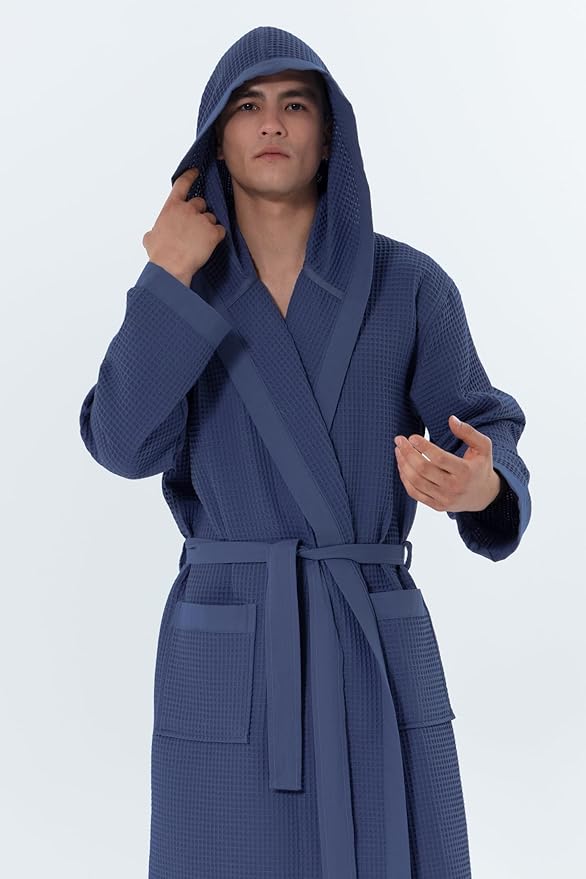 SEYANTE Turkish Cotton Waffle Robe for Men – Organic GOTS Certified Spa Bathrobe, Lightweight Kimono, Soft Cotton Bathrobe