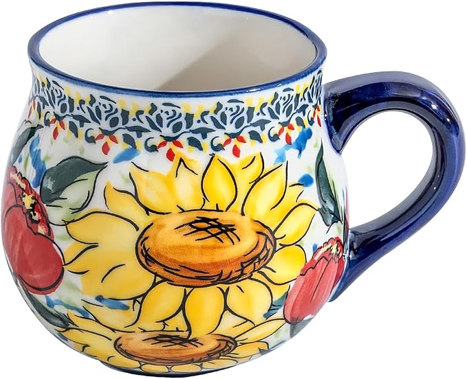 ALMA 12oz Handpainted Sunflower Ceramic Coffee Mug | Microwave & Dishwasher Safe, For Breakfast Nook, Dining Table, Home Office & Display, Ideal for Homemakers & Mom