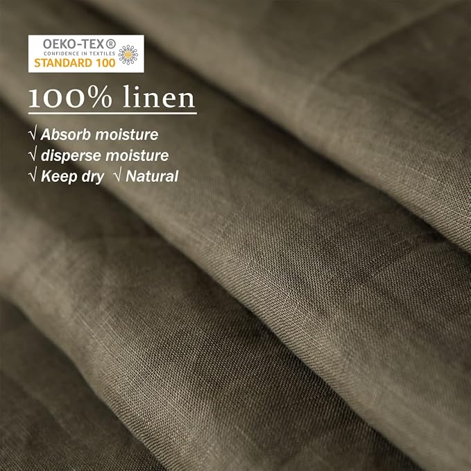 XZ XIFA Linen Pillowcases Queen - Pack of 2-100% Natural Washed French Flax, Breathable, Durable, Textured Envelope Pillowcases - Olive Green, 20'' x 30''