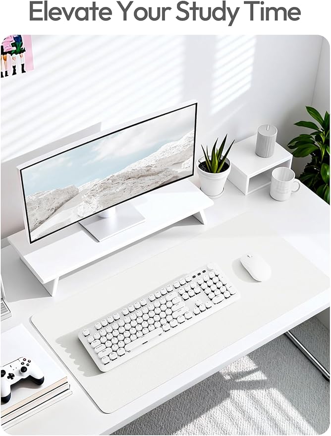 YSAGi Leather Desk Protector, Office Mat, Large Mouse Mat, Non-Slip PU Leather Blotter, Laptop Desk Mat, Waterproof Writing Pad for Office and Home(White, 42" x 17.2")