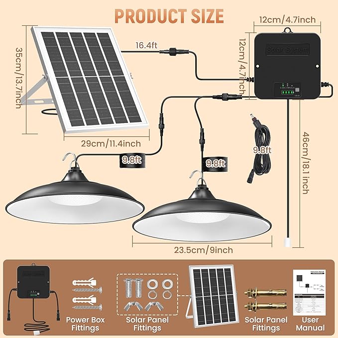 Solar Shed Light Indoor Outdoor, Dual Lamp 2000LM Daytime Available Pendant Light with Pull String, Dusk to Dawn, 3 Lighting Modes Solar Lights Indoor, Waterproof for Barn, Gazebo, Shop, Garage