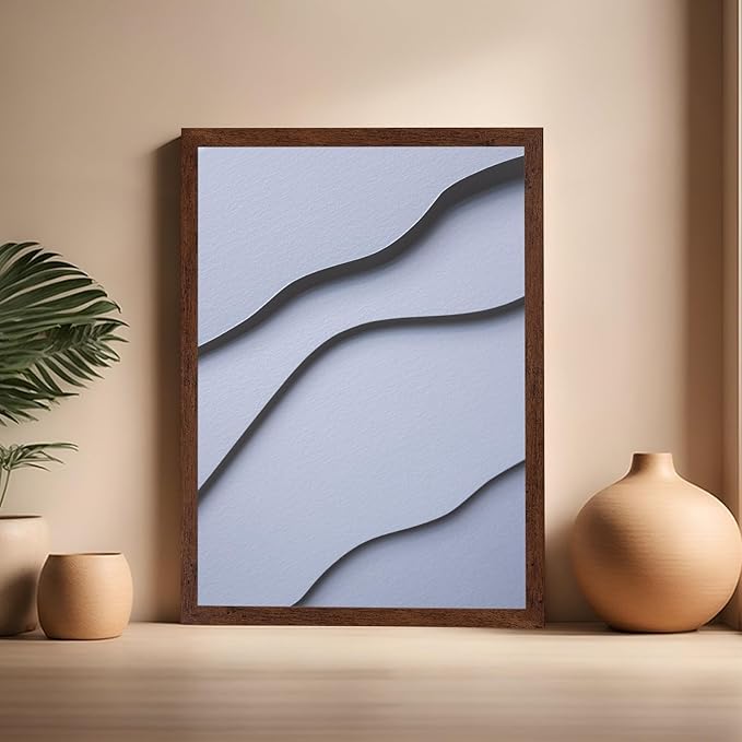 Monem Art Minimalist White Paper Waves Print - Abstract Scandinavian Texture Poster - Wall Decor for Living Room, Bedroom or Office - 16x20 Brown Framed Wall Art by Mareike Bohmer