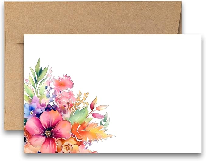 Assorted Flat Note Cards, Wildflower note cards, Set of 12, blank on backside, stationery set, greeting card set, cards with envelopes, greeting card