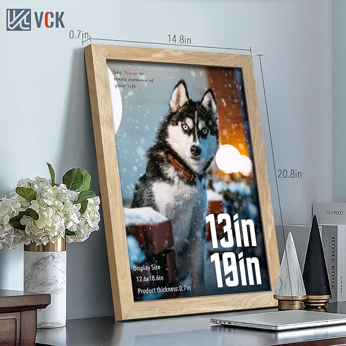 VCK 13x19 Picture Frame Set of 3, Natural Solid Wood Picture Frame with Exclusive Wood Grain, Wall Hanging