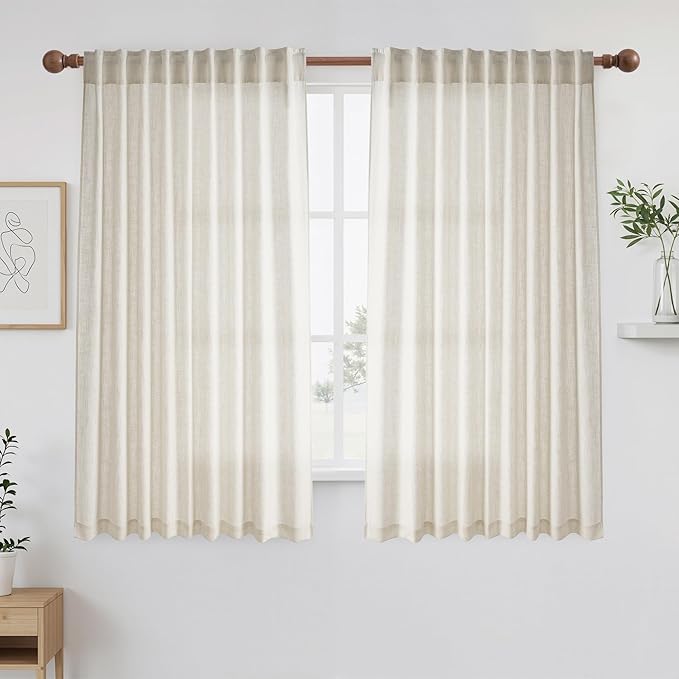 NICETOWN Linen Window Kitchen Curtains 72 Inch Long 2 Panels Set for Farmhouse, 70" Wide Thick Flax Linen Blend Privacy Drapes Rod Pocket & Back Tab with Light Filtering for Bedroom/Kitchen