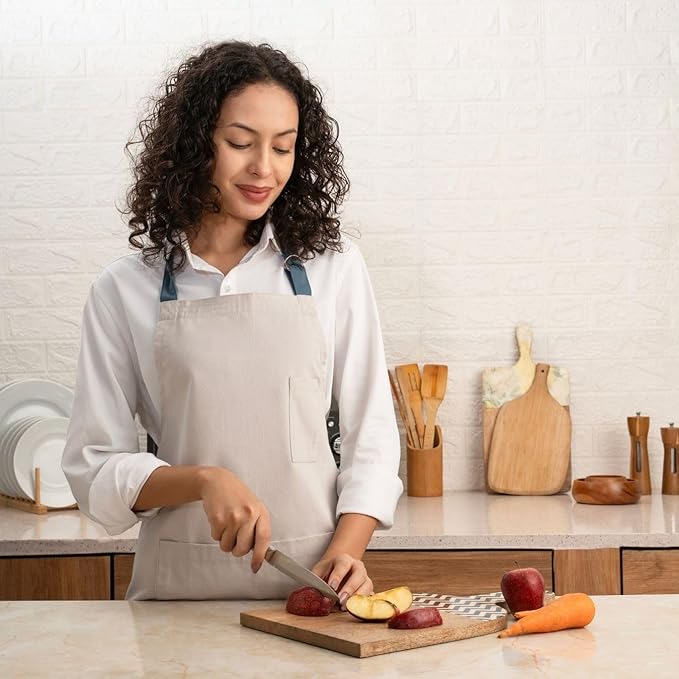 Cotton Canvas Apron for Women & Men – Adjustable Neck Strap & Waist Ties with Pockets