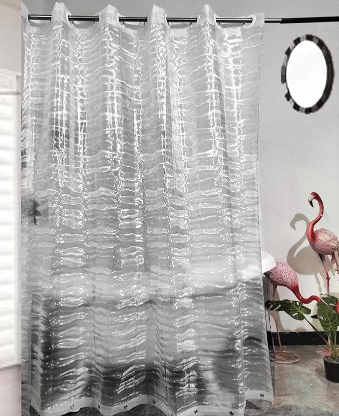 No Hooks Needed Waterproof Shower Curtain Liner PEVA 72" x 72"Hookless for Bathroom Shower Curtains Water Wave