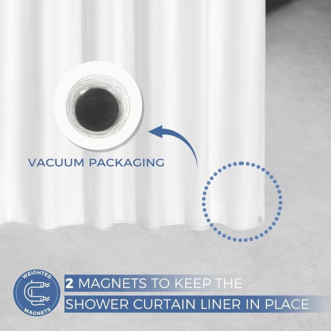 downluxe Waterproof Fabric Shower Curtain Liner, Soft Cloth Shower Liner with Magnets, Machine Washable & Hotel Quality Bathroom Curtain, 36" W x 72" L, Waffle White