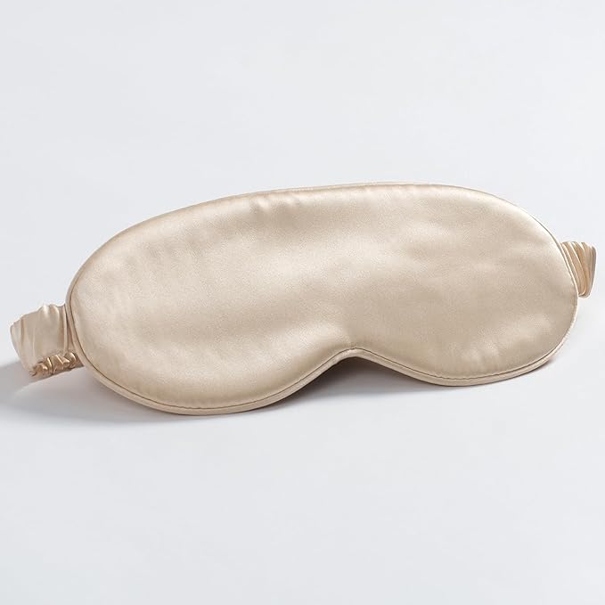 100% 22 Momme 6A Grade Double-Sided Pure Mulberry Silk Eye Mask Soft Breathable Sleep Blindfold with Elastic Headband for Men and Women Pack of 1 (Champagne)