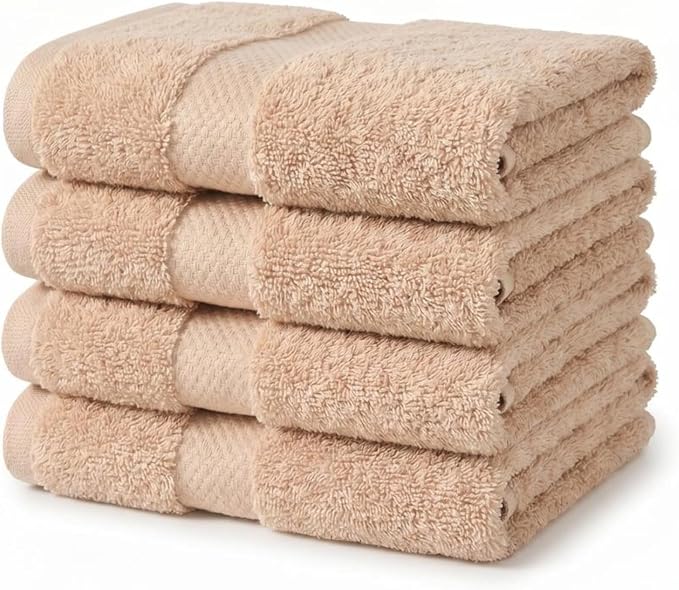 4 Pack Organic Cotton Bath Towels, 700 GSM Plush Long-Staple Set, Soft Absorbent Quick-Dry Large Shower Towels for Bathroom, GOTS & Oeko-TEX Certified Hotel Linens, 30x58 in – Beige