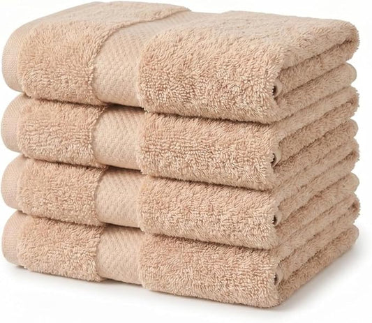 4 Pack Organic Cotton Bath Towels, 700 GSM Plush Long-Staple Set, Soft Absorbent Quick-Dry Large Shower Towels for Bathroom, GOTS & Oeko-TEX Certified Hotel Linens, 30x58 in – Beige
