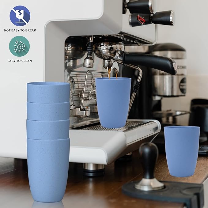 Wrova Wheat Straw Cups 6 PCS Good Alternative to Plastic Reusable Cups 12 oz Unbreakable Drinking Cup Reusable Dishwasher Safe Water Plastic Glasses Light Blue