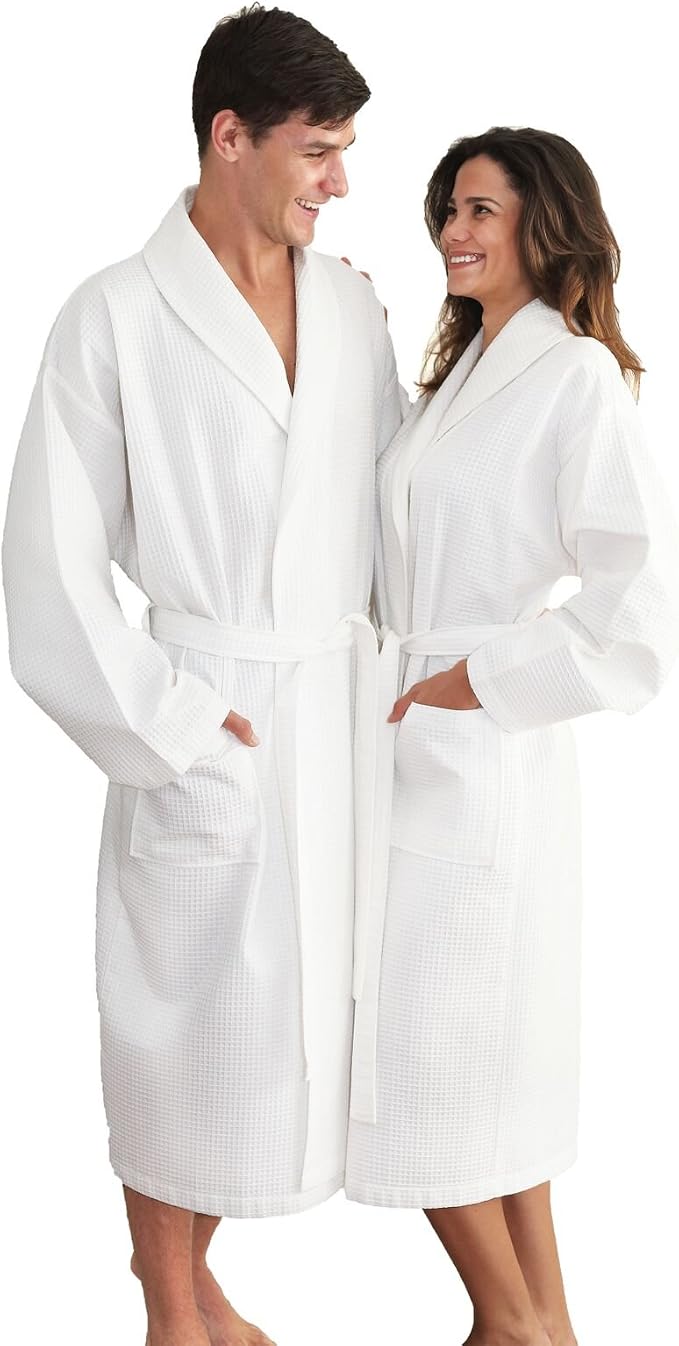 Linum Home Textiles Unisex Waffle Weave Bathrobe Premium 100% Authentic Turkish Cotton Hotel Collection Robe, Large/X-Large, White