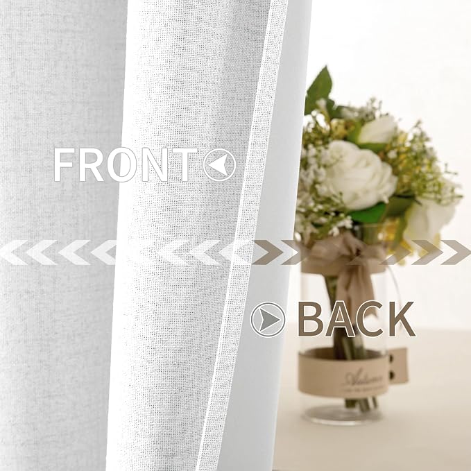 MIULEE Linen Textured Curtains for Bedroom Solid 100% Blackout Thermal Insulated Bright White Grommet Room Darkening Curtains & Drapes Luxury Decor for Living Room 52 x 63 Inch (2 Panels)