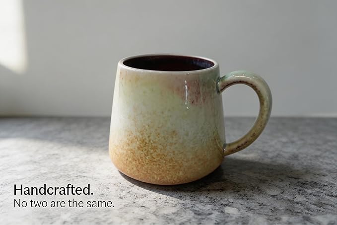 Large Ceramic Coffee Mug 16 oz - Microwave & Dishwasher Safe, Handcrafted Artisan Pottery Cup with Tapered Design for Stability & Heat Retention, Gift for Mom (Reactive Glaze Multicolor)